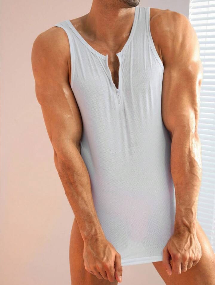 Men's bold half zip mesh workout tank top